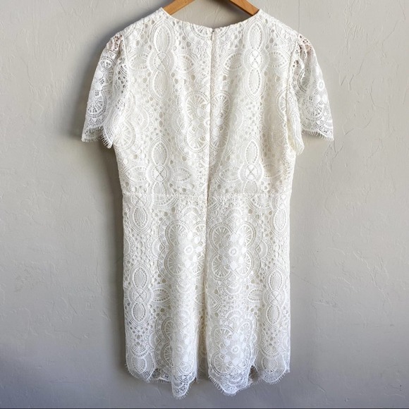 NEW Zara White Guipure Lace Overlay Short Sleeve Mini‎ Dress - Picture 3 of 6